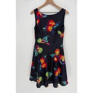 Betsey Johnson Floral Fit & Flare Dress Sz 4 Black Cutout Party Retro Whimsigoth